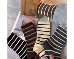 5 paar nieuwe gestreepte hoge sokken voor dames in alle seizoenen, trendy, perfecte collegestijl, pilsokken