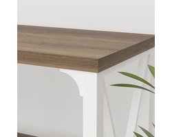 Consoletafel industrieel hout – HomeByNicole Farmhouse Haltafel / Woonkamer Sofatisch met Opbergruimte, Houten Vloer- en Foyertafel, Moderne Rustieke Eiken 140 cm