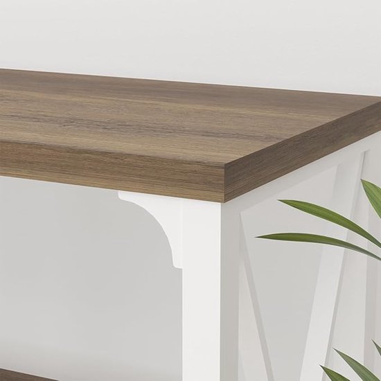 Consoletafel industrieel hout – HomeByNicole Farmhouse Haltafel / Woonkamer Sofatisch met Opbergruimte, Houten Vloer- en Foyertafel, Moderne Rustieke Eiken 140 cm