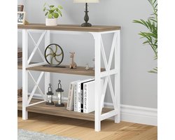 Consoletafel industrieel hout – HomeByNicole Farmhouse Haltafel / Woonkamer Sofatisch met Opbergruimte, Houten Vloer- en Foyertafel, Moderne Rustieke Eiken 140 cm