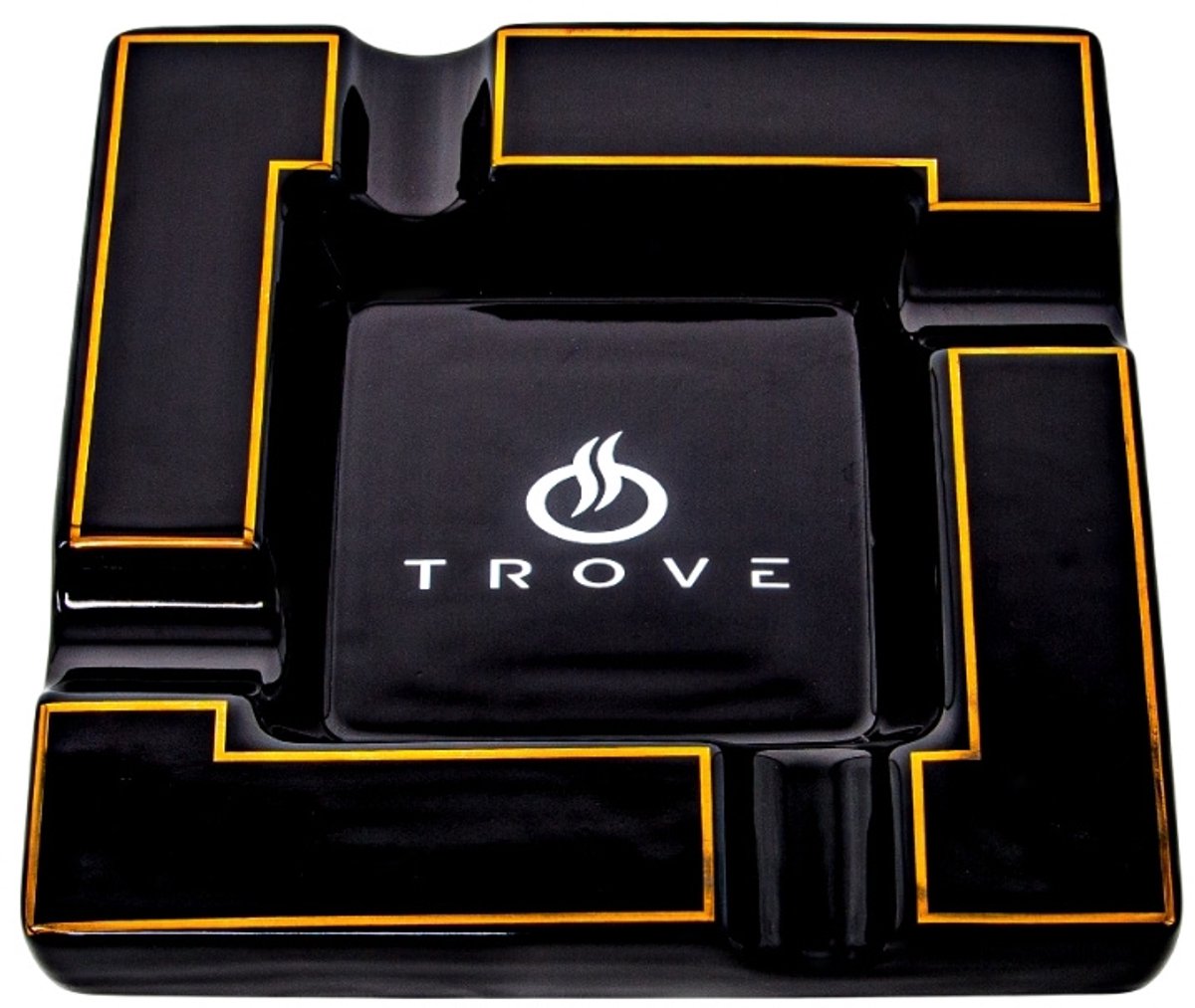 Trove Luxe Sigarenasbak Keramiek – Asbak -Zwart met Goud – 20x20 cm