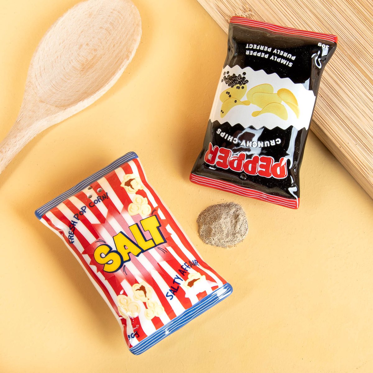 Bitten Chips en popcorn peper- en zoutstel (set van 2)