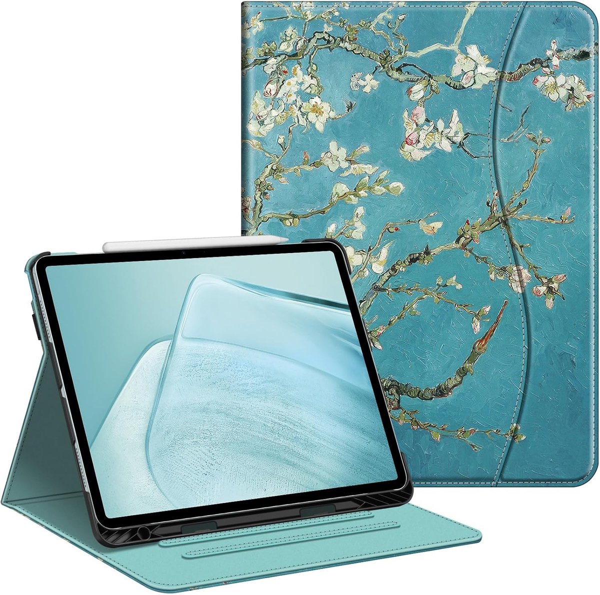Zandarix Geschikt voor Apple iPad Air 13 inch M3 2025 / 2024 - Book Case - Automatische Slaap/Waak Functie - Ingebouwd Pencil Houder - Hoekbescherming - Tablethoes - Bloesem