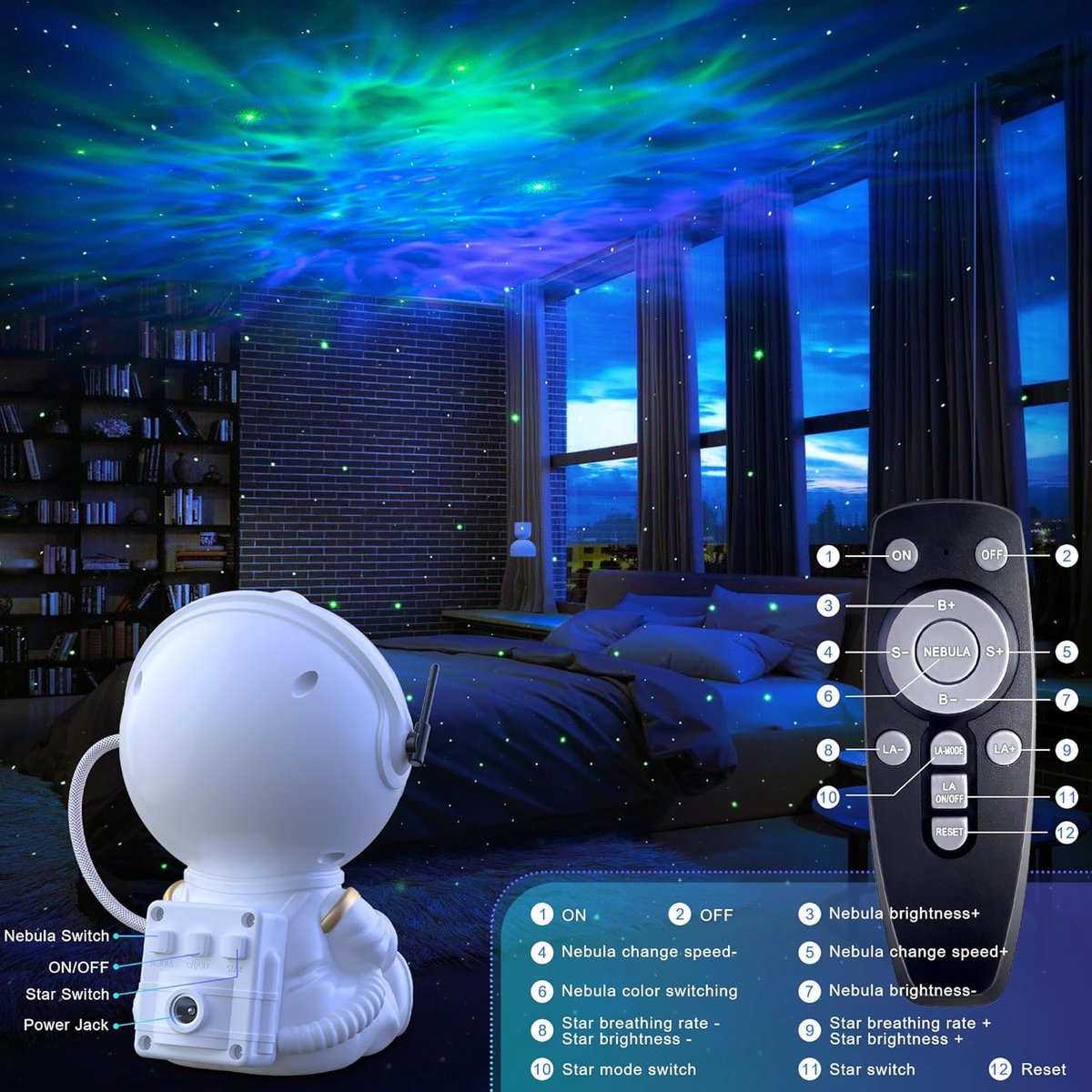 Astronaut sterrenhemel-projector, led-sterrenhemelprojector met afstandsbediening, 8 Nebula-modi, 360° rotatie, sterrenhemellamp voor kinderen en volwassenen, slaapkamer – foto 2