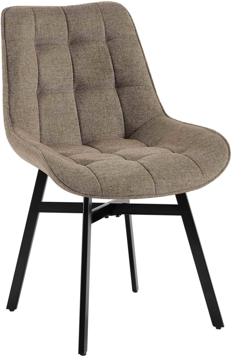 CLP Colby Eetkamerstoel - met leuning - keukenstoel - met zwart metalen frame - max. belasting 140 kg - Stof/taupe