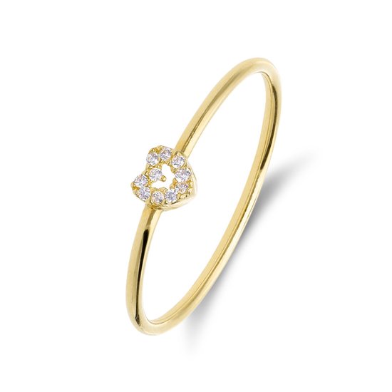 Bague Lucardi pour femme en or jaune 14 carats avec cœur et zirconium - Ring - Or 14 carats - Or - 19 x 60 mm