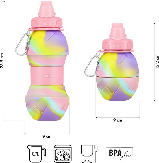 Nils NC4102 - Siliconen Opvouwbare Bidon - 700ml - Roze - BPA-vrij — afbeelding 4