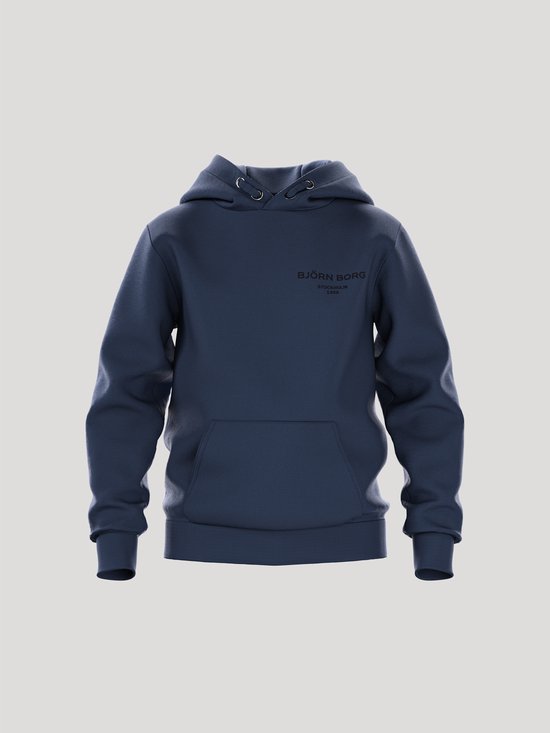 Sweat à capuche bleu foncé Björn Borg pour enfants avec un petit logo sur la poitrine et une poche kangourou.