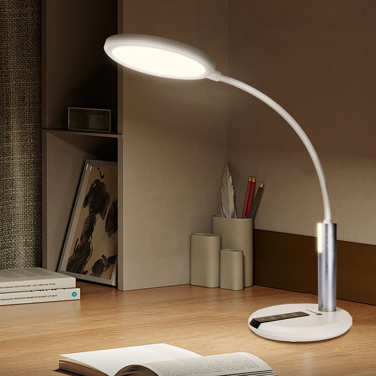 Aigostar 10Z1K - Bureaulamp LED Dimbaar - 3 Kleuren licht - met Nachtlampje - Leeslamp - Tafellamp – Ledlamp - Wit
