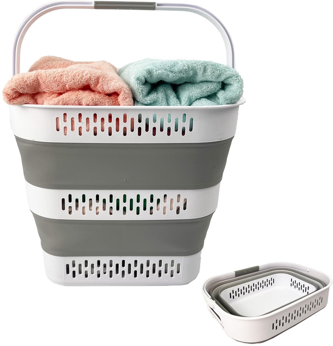 Unyqoos® Opvouwbare wasmand en opbergcontainer met handgrepen en ventilatie