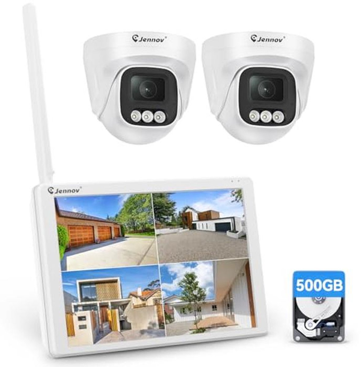 5MP Beveiligingscamera Set voor Buiten met 10" Monitor en 500GB HDD