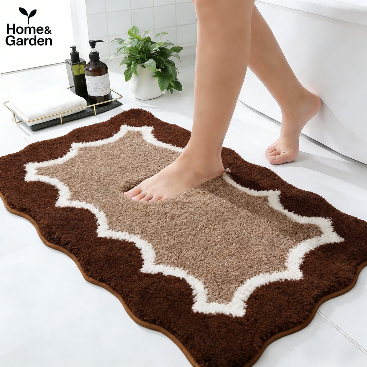 Home&Garden Luxe Badmat – Anti‑Slip – Zacht & Absorberend – 80×50 cm – Bruin – Sneldrogend – Badkamer Mat