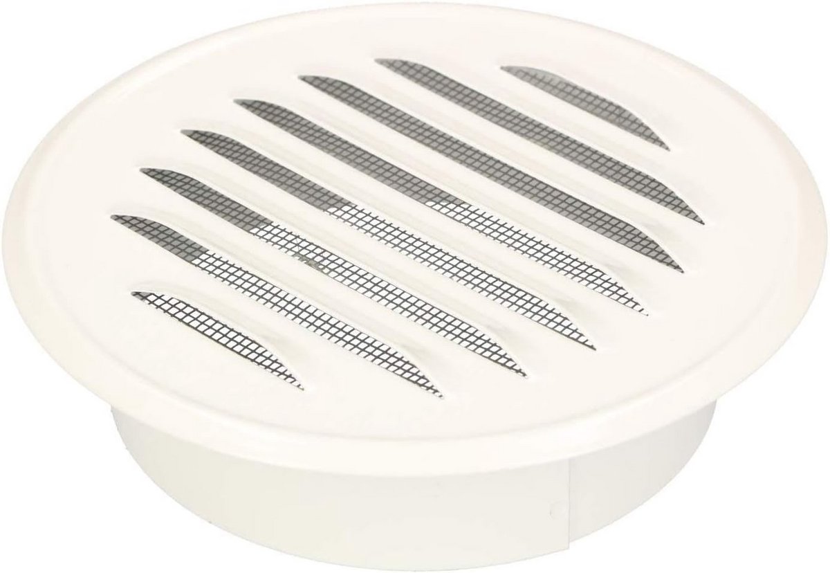 Ronde ventilatierooster 100mm wit met insectenhor en bevestigingsmateriaal