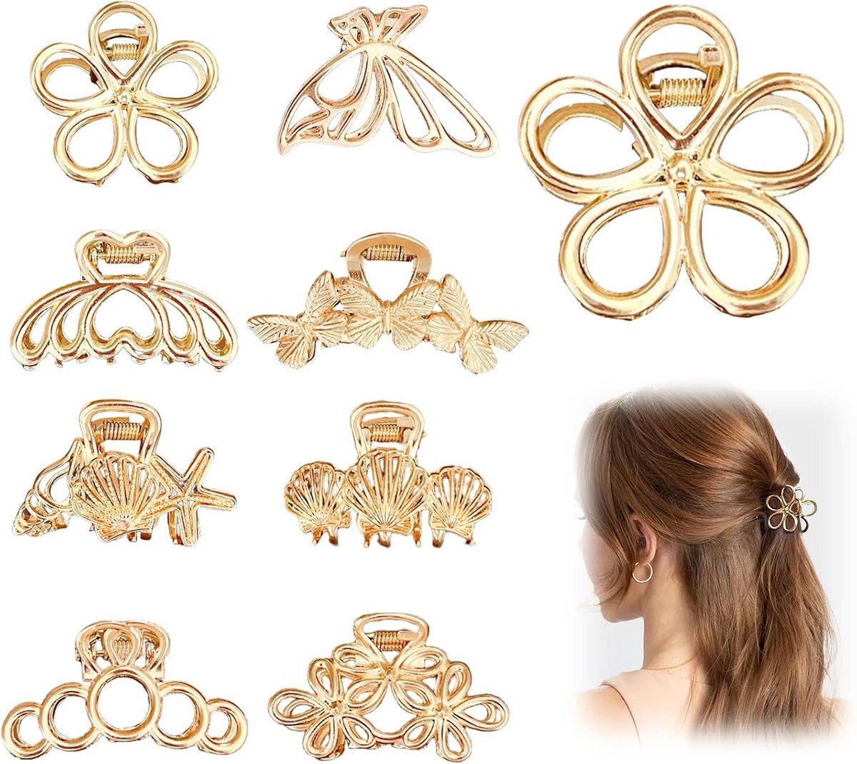 8 stuks kleine gouden mini-haarklemmen voor dames - Metalen haaraccessoires voor dik en dun haar