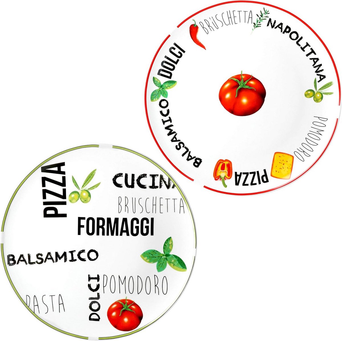 Set van 2 Grote Pizza Borden Wit Diameter 31 cm Serveerschalen met Italiaanse Tekst en Motieven