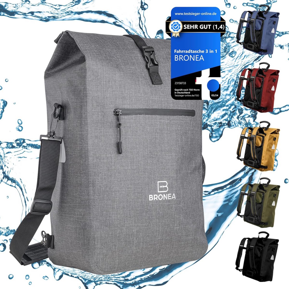 Waterdichte 3-in-1 Fietstas 28L: Rugzak, Schoudertas en Bagagedragertas met Laptophouder