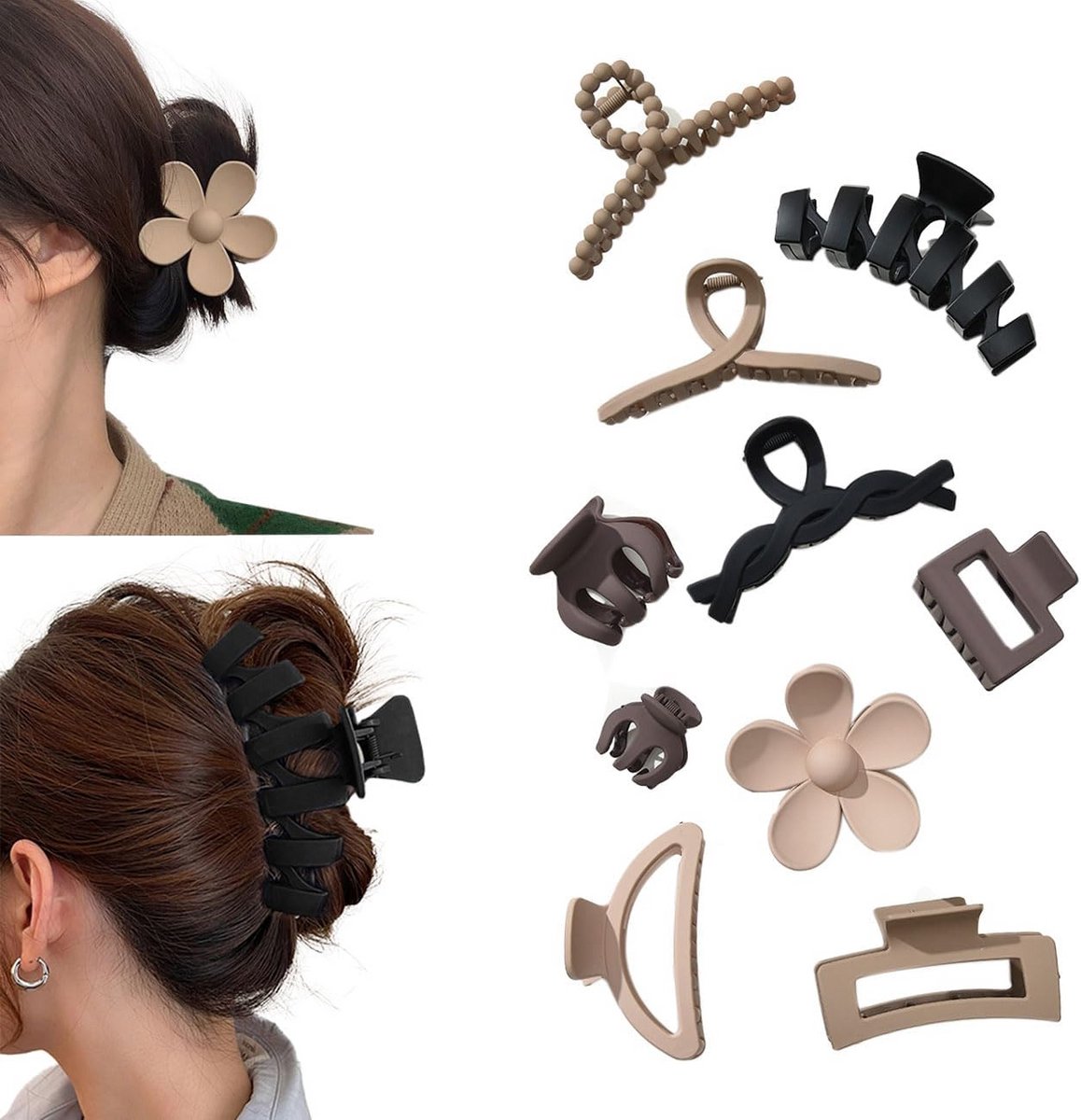 10-Delige Set Grote Anti-Slip Haarclips met Bloemenmotief voor Dik Haar