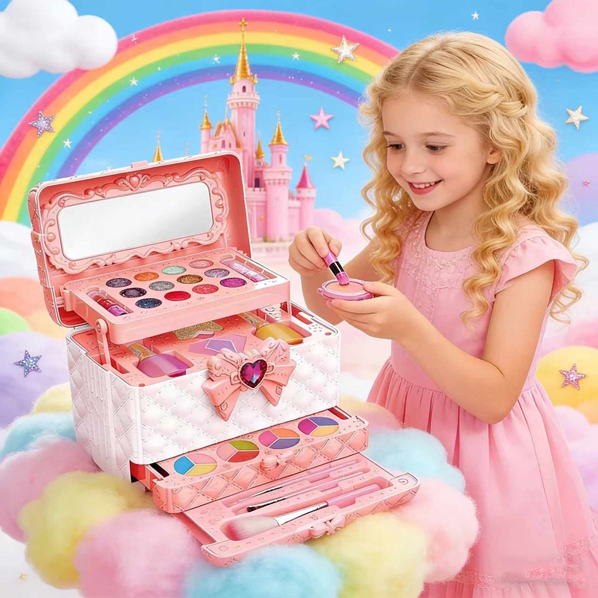 Meedeer kinder make up meisjes-kinder speelkoffer-Make up set Meisjes-Make up meisjes koffer-Met spiegel-hypoallergeenmeisje-speelgoed voor Halloween-kerstcadeau voor meisjes van 4 tot 12 jaar — afbeelding 5