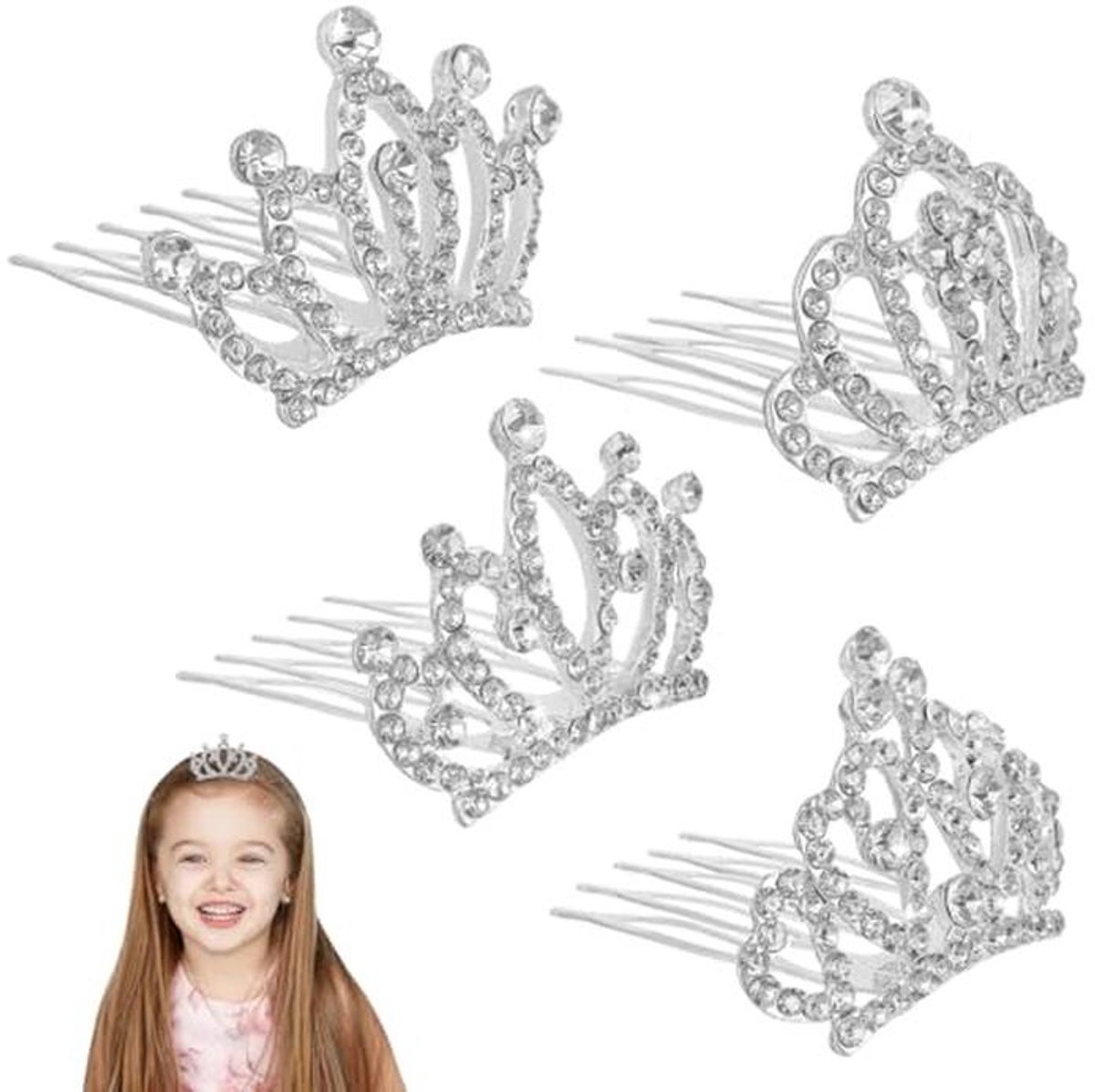 Kroonkam Haarspeldjes voor Meisjes - 4 Stuks Tiara's en Strass Haaraccessoires