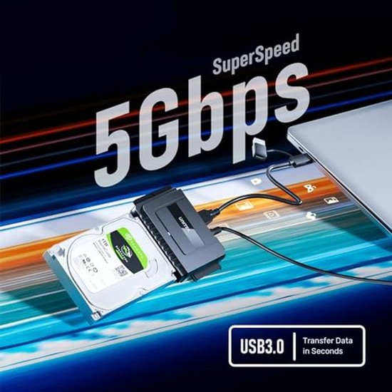 SATA naar USB harde schijf adapter - Externe lezer voor 2,5/3,5 inch HDD/SSD met USB C datakabel van Merkloos — afbeelding 2