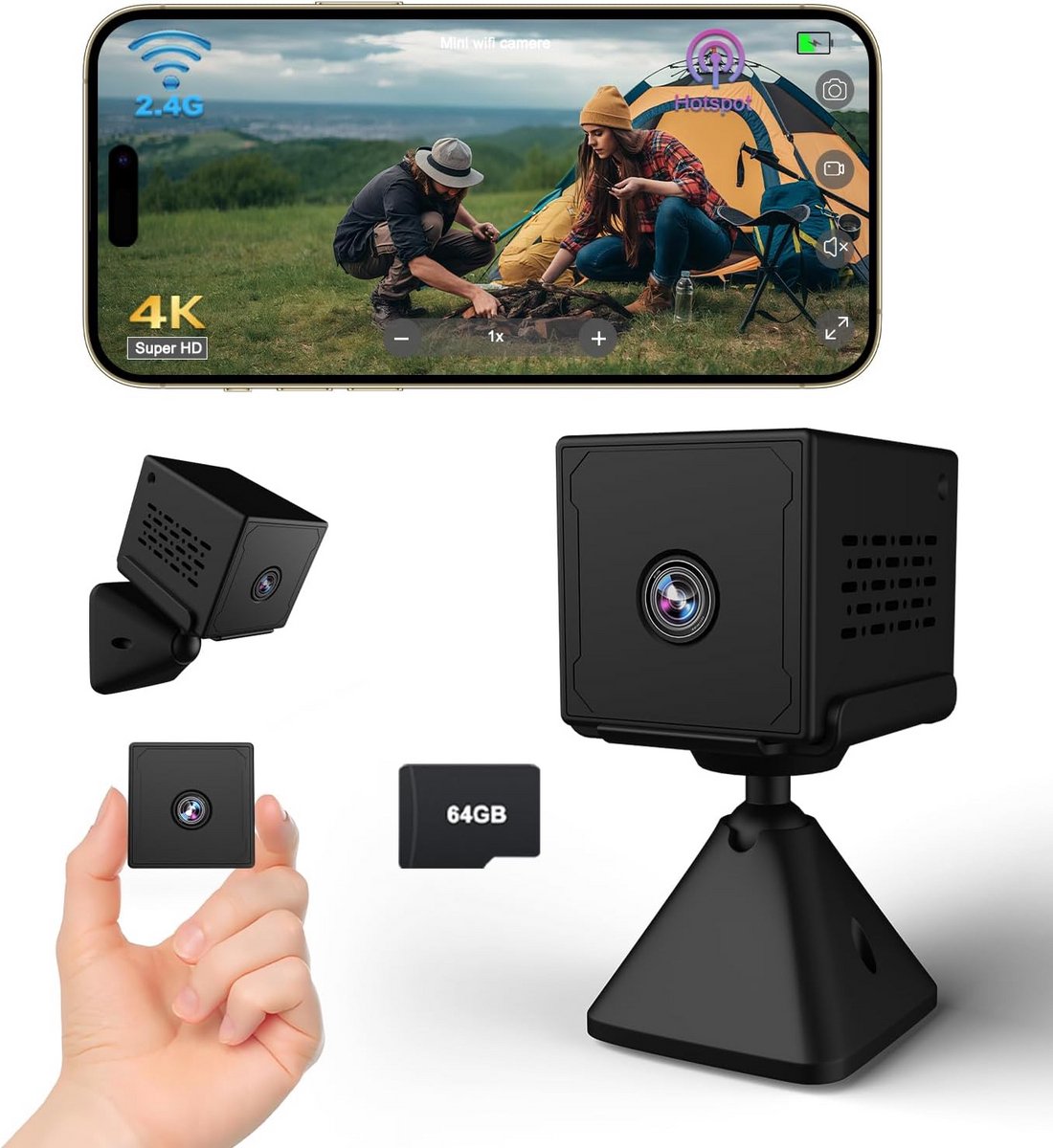 Verborgen Wifi Camera 4K HD met Nachtzicht en Bewegingsdetectie - Draadloze Binnen/Buiten Beveiligingscamera t.b.v. Huis en Tuin