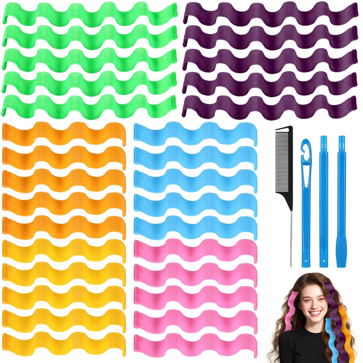 Unyqoos® Set van 30 hittevrije krulspelden in diverse lengtes voor moeiteloze styling