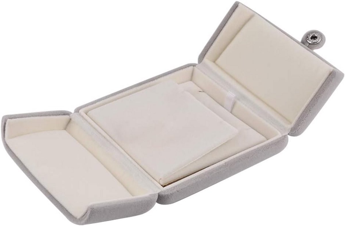 Elegante Fluvelen Ringendoos Grijs - Luxe Sieradendoosje voor Verloving of Cadeau