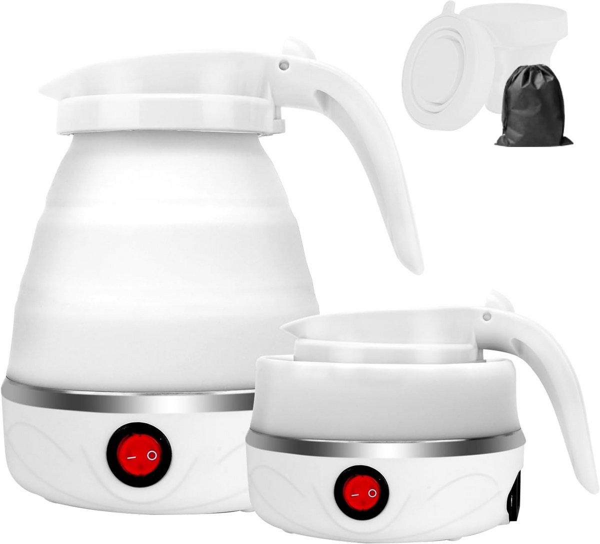 Opvouwbare Waterkoker 0.6L Siliconen | Compact Reismodel met 2 Opvouwbare Bekers
