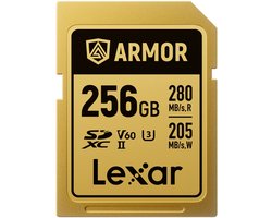 Lexar SDXC Pro Gold Series ARMOR UHS-II 256GB - Lezen 280MB/s, Schrijven 205MB/s - V60 - IP68 RVS