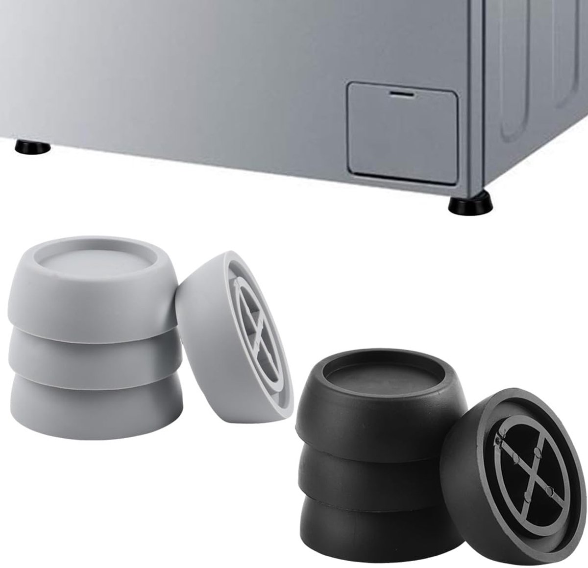 IMPERATORIS® Trillingsdempers Wasmachine - Anti-trilmatjes - Rubberen Voetjes - Geluiddempend en Anti-slip - Vloerbescherming voor Apparaten - Set van 8 - grijs , zwart - 22.7 mm