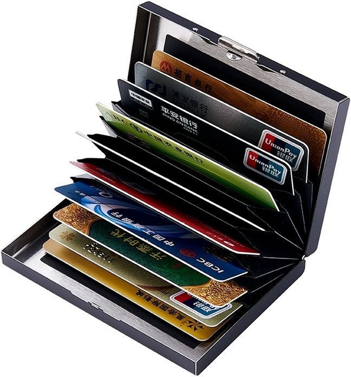 Slanke RFID Blokkerende Creditcardhouder van Roestvrij Staal voor 10 Kaarten