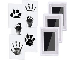 Stempelset met hand- en voetafdrukken (zonder inkt), perfect voor familiefoto's, dierbare herinneringen en geschikt voor baby's van 0-1 jaar of kleine huisdieren (inclusief 3 stempelkussens en 6 stempelkaarten).