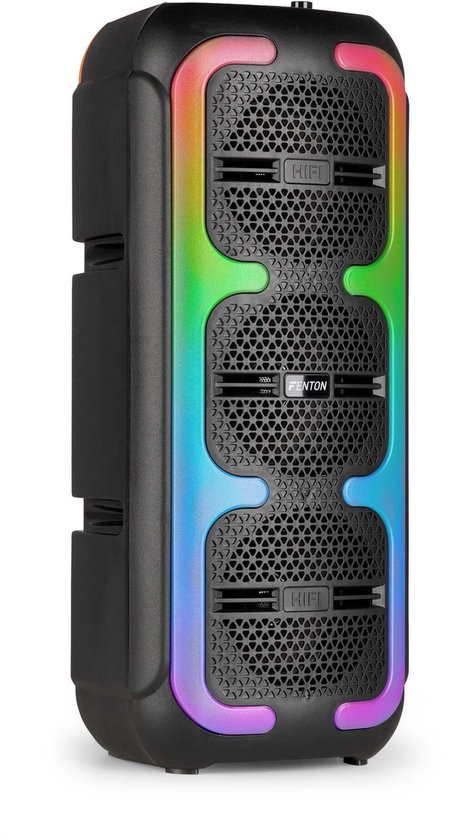 Bluetooth speaker Fenton Track310 120W met microfoon, lichtshow, accu 8 uur, USB, SD, draagbaar, FM-radio