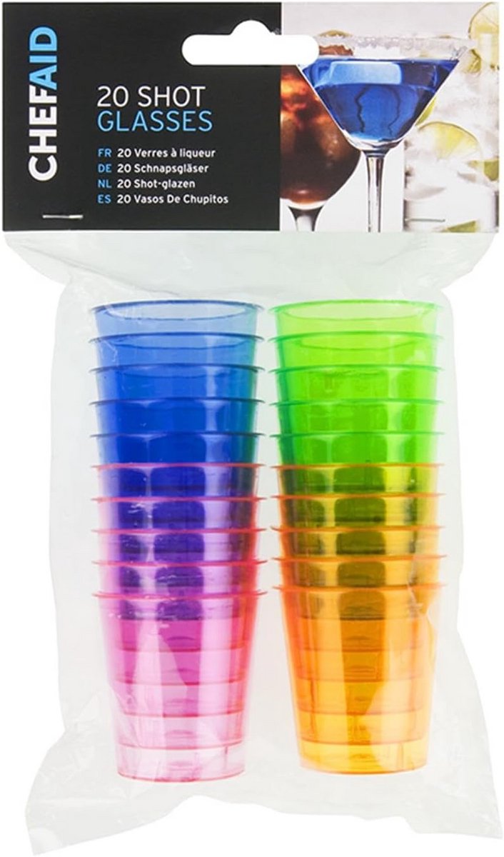 Set van 20 kleurrijke shotglazen