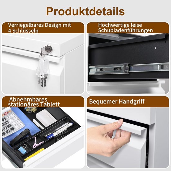 Mobiele Archiefkast Met 4 Laden Afsluitbare Rollcontainer In Wit 37 