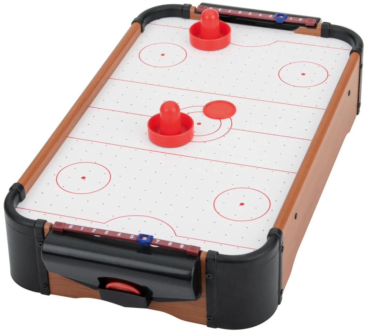 Lupilu Houten Tafelspel Airhockey - Voor 2 spelers - Leeftijdsadvies: 5+ - Mini Air Hockey - Zorgt overal voor speelplezier: ideaal voor kleine ruimtes en voor onderweg - Accessoires: 2x hockeyschuivers, 2x hockeypucks, 3x AA-batterijen, handleiding