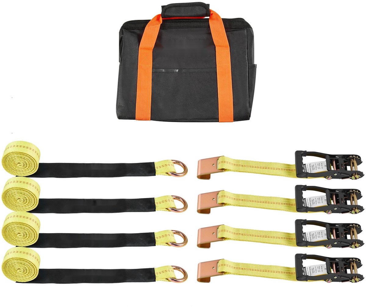 Wielspanband - Wielbevestigingsband met Platte Haak - Afmeting 5,08 cm x 3,048 m - Treksterkte 4540 kg - Draagvermogen 1512 kg - Voor Motorfiets, SUV en Aanhanger - Geel