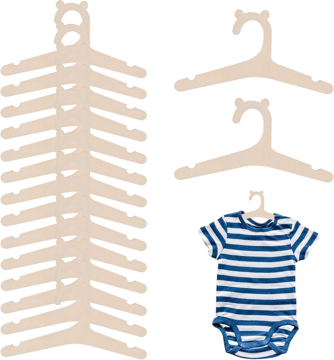 20x Houten Kinderkledinghangers - Duurzaam & Ruimtebesparend (22,8 cm Breed)