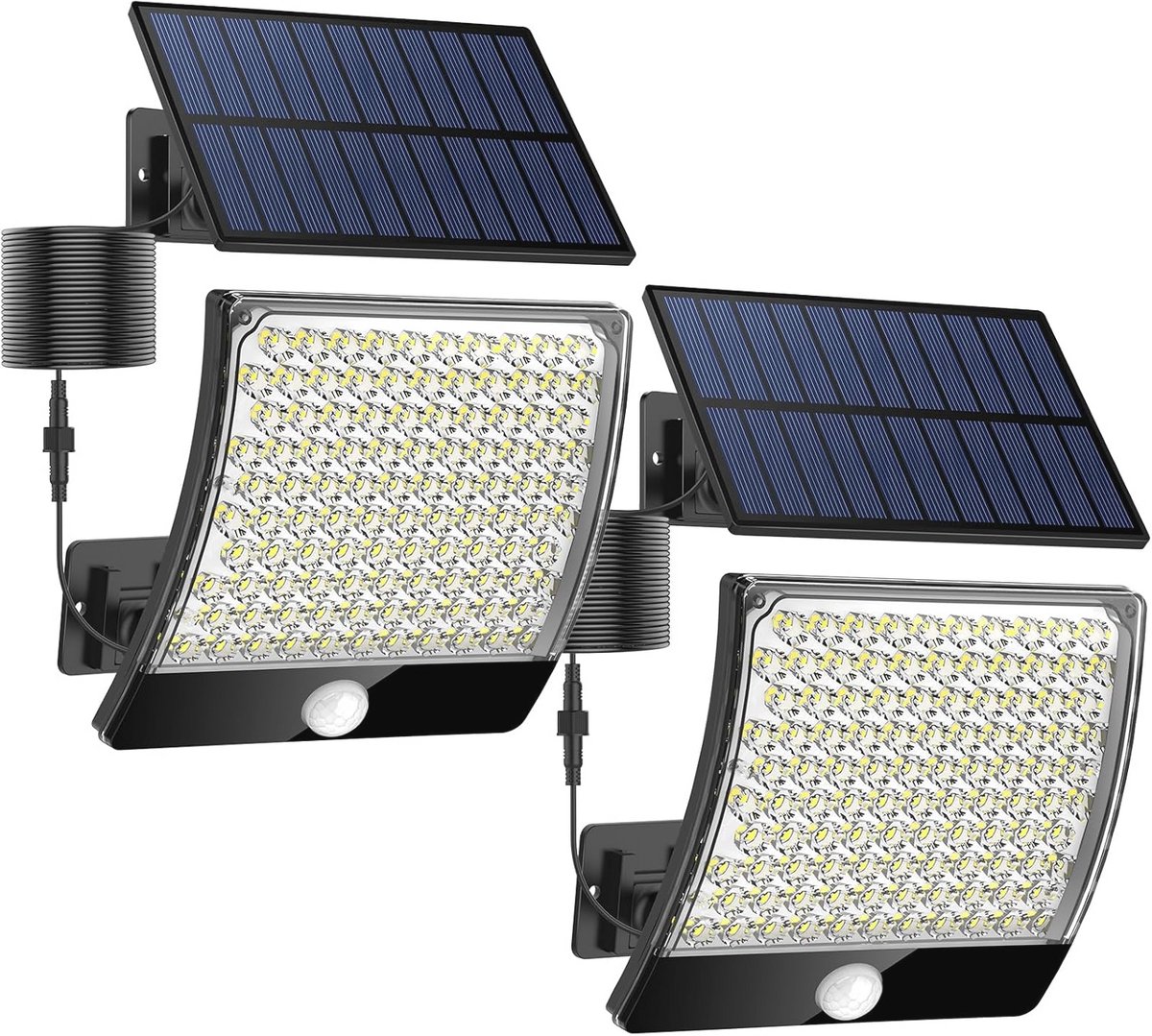 Zonnelampen voor Buiten met Bewegingsmelder - 105 LEDs, IP65, 125 Graden Verlichting, 5 m Kabel, 2 Stuks