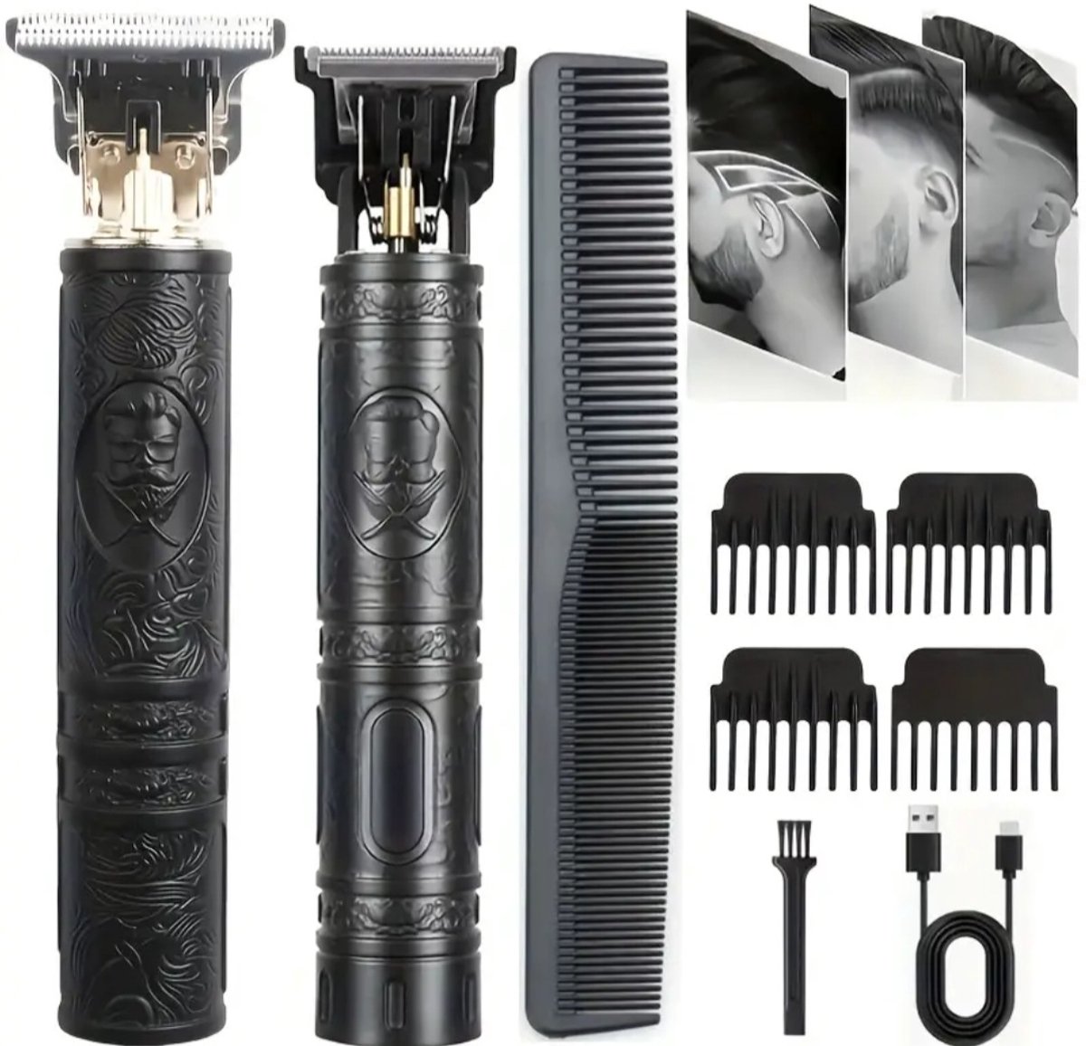 Professionele Haar- en Baardtrimmer Set voor Mannen – Draadloos & Oplaadbaar – Elektrische Trimmer met 4 Opzetkammen