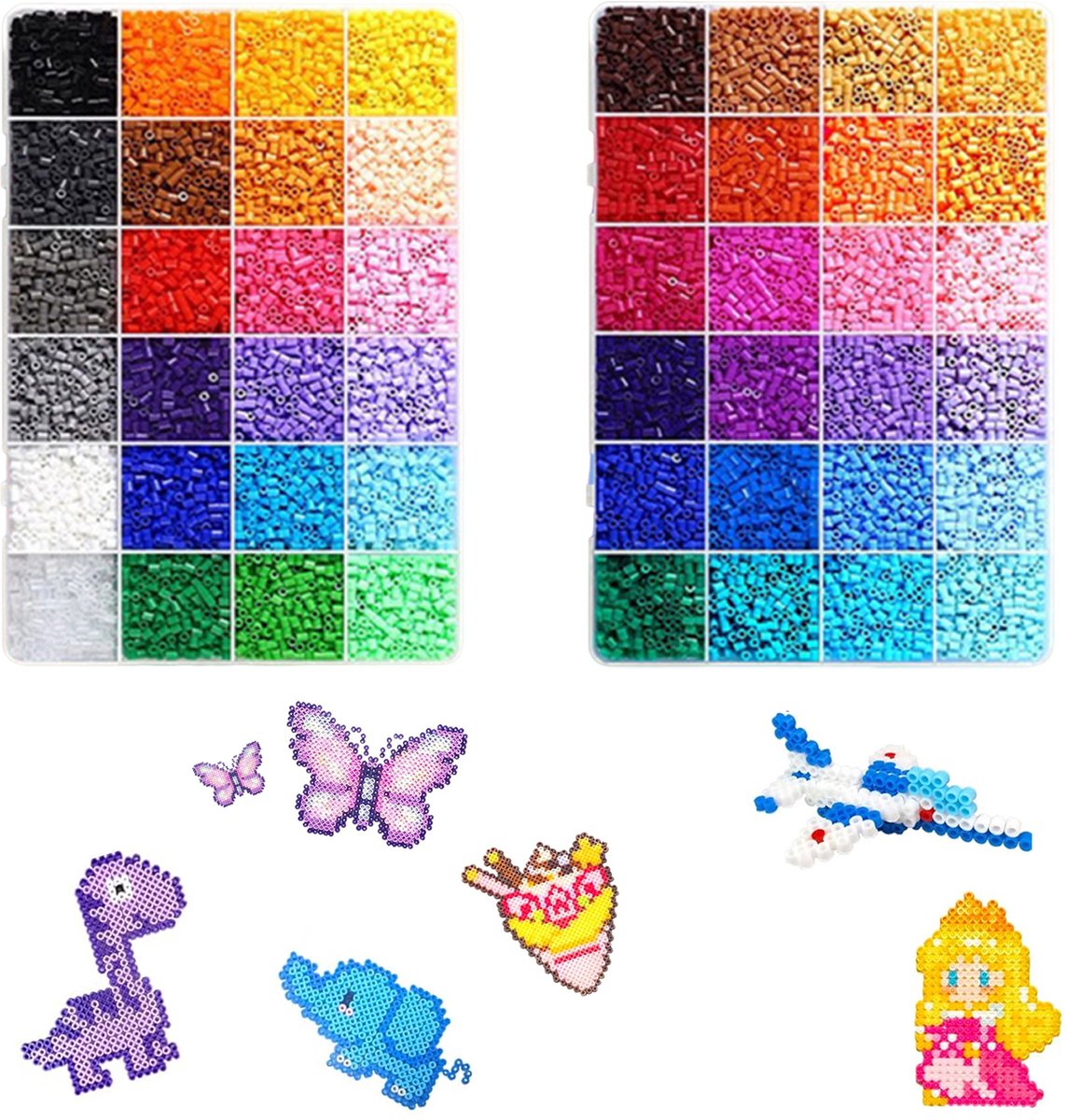 Strijkbare kralenset, 48 kleuren, 2.6 mm strijkbare kralen met sorteerdoos, kralenbakje, strijkpapier, patronen, kralenset voor kinderen, cadeau, verjaardag, kerst, doe-het-zelf, jongens en meisjes