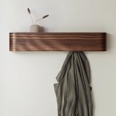 wandplank - kapstok met haken - kapstok - opbergrek - verborgen haken - hout - walnoot