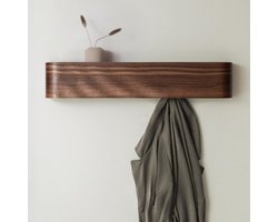 5 artikelen - wandplank - kapstok met haken - kapstok - opbergrek - verborgen haken - hout - walnoot