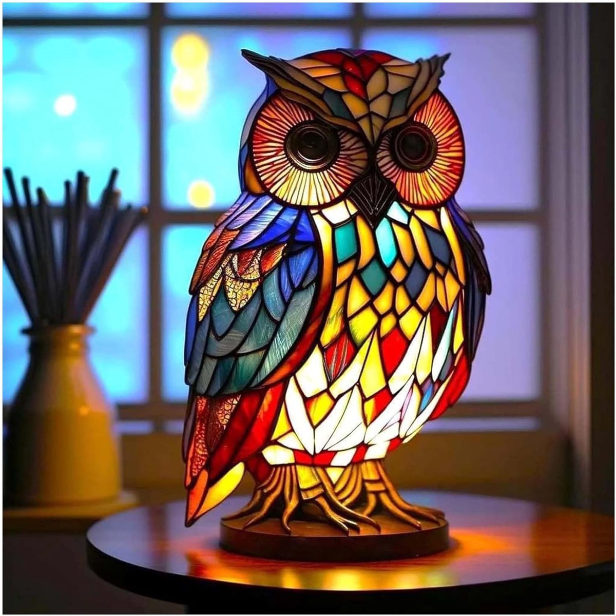 Ynkkvre - Nachtlampje met kat en hond - LED-nachtlampje met kat - Retro tafellamp van gebeitst hars - Handgemaakte 3D-lamp - Warm licht - Lamp met warm licht - Energiezuinige LED-technologie - Handgemaakt van duurzaam hars - Uil