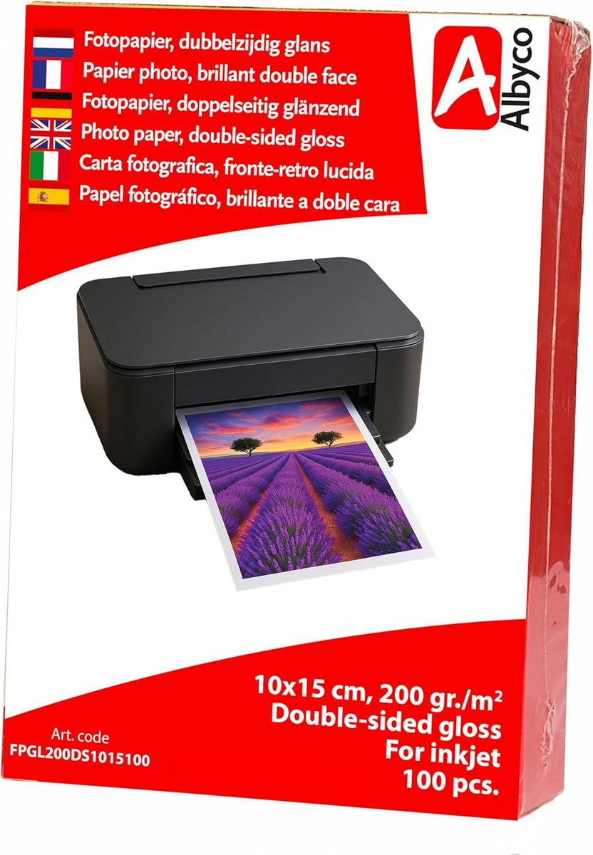 Glanzend Fotopapier Inkjet 10x15 cm - 200g/m² - Dubbelzijdig - 100 Vellen
