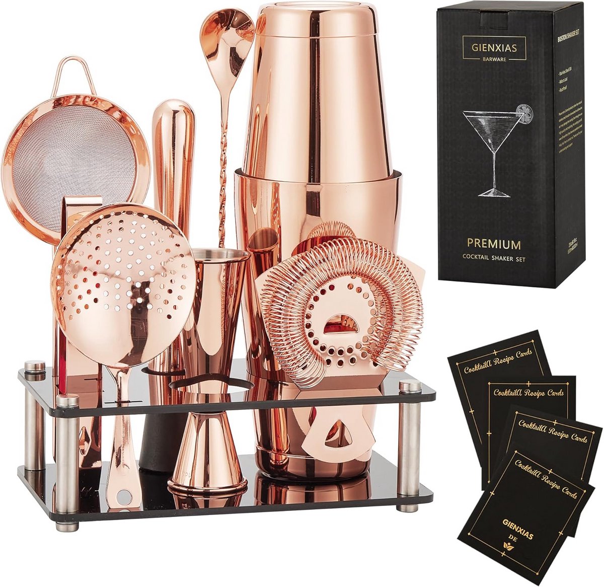 Complete Cocktailshaker Set RVS - 10-delige Barset met Zeef, IJsklem en Meetbeker