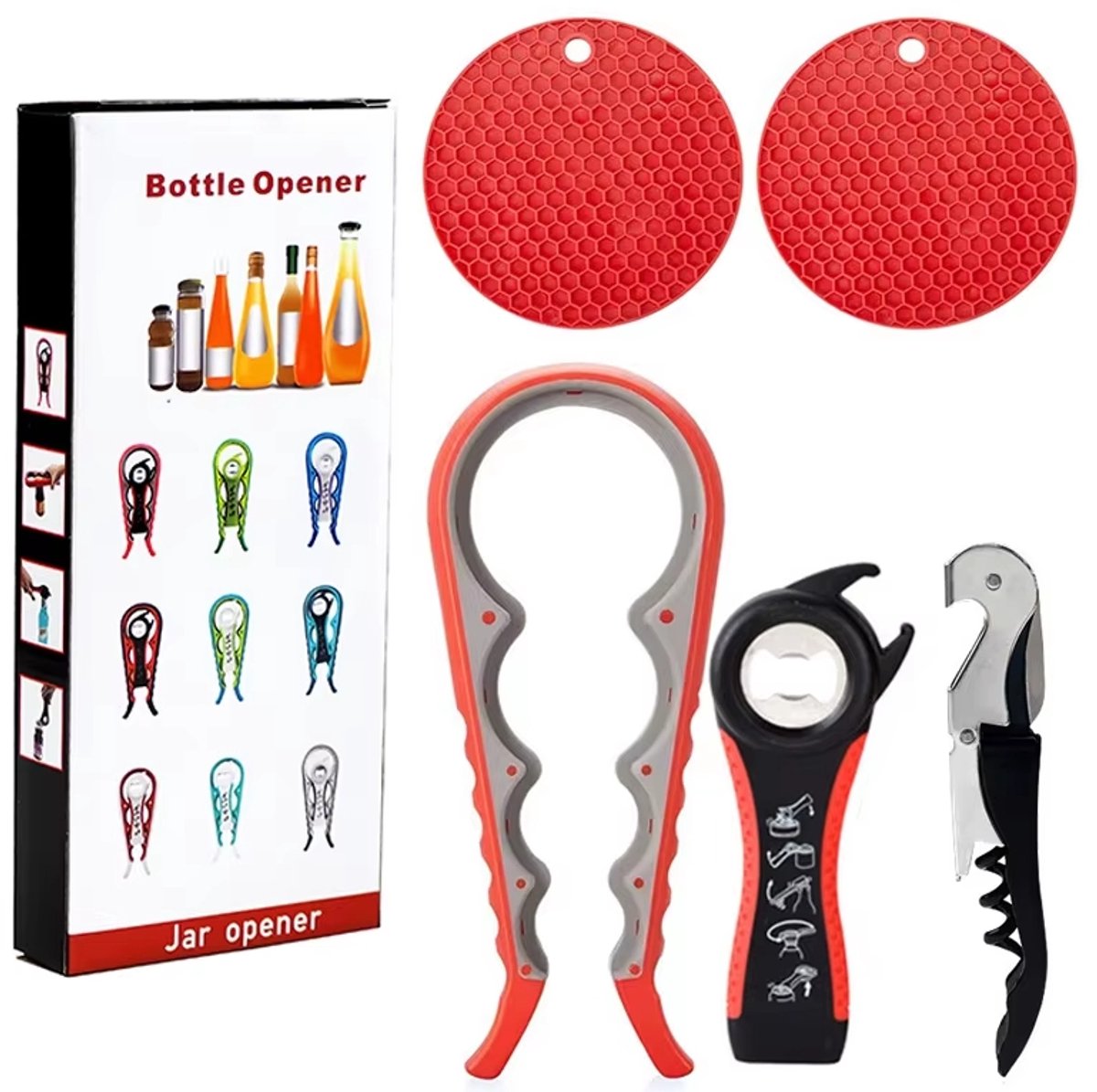 Multifunctionele Blikopener – Antislip Potopener & Wijndeksel – Ergonomisch & Arbeidsbesparend - Grijs
