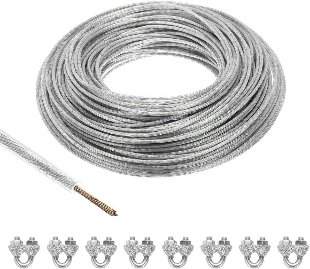 Ronte - Transparante Vinyl-gecoate Draadkabels, 60 m - Gegalvaniseerde Staalkabel voor Tuinkabels - Set van 8 M3 Lushulzen