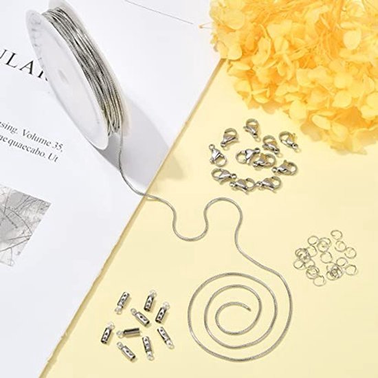 16.4 Feet 304 Stainless Steel Round Snake Chains with 50 Pcs Jump Rings, 20 Pcs Lobster Clasps, 40 Pcs Crimp Ends for Jewelry Making — afbeelding 4
