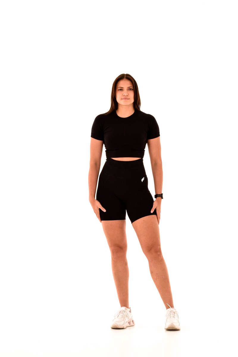 Dames cropped sport T-shirt – zacht, ademend & stretchy – fitness, yoga & dagelijks gebruik – DM Training Comfort Cropped T-shirt (zwart)